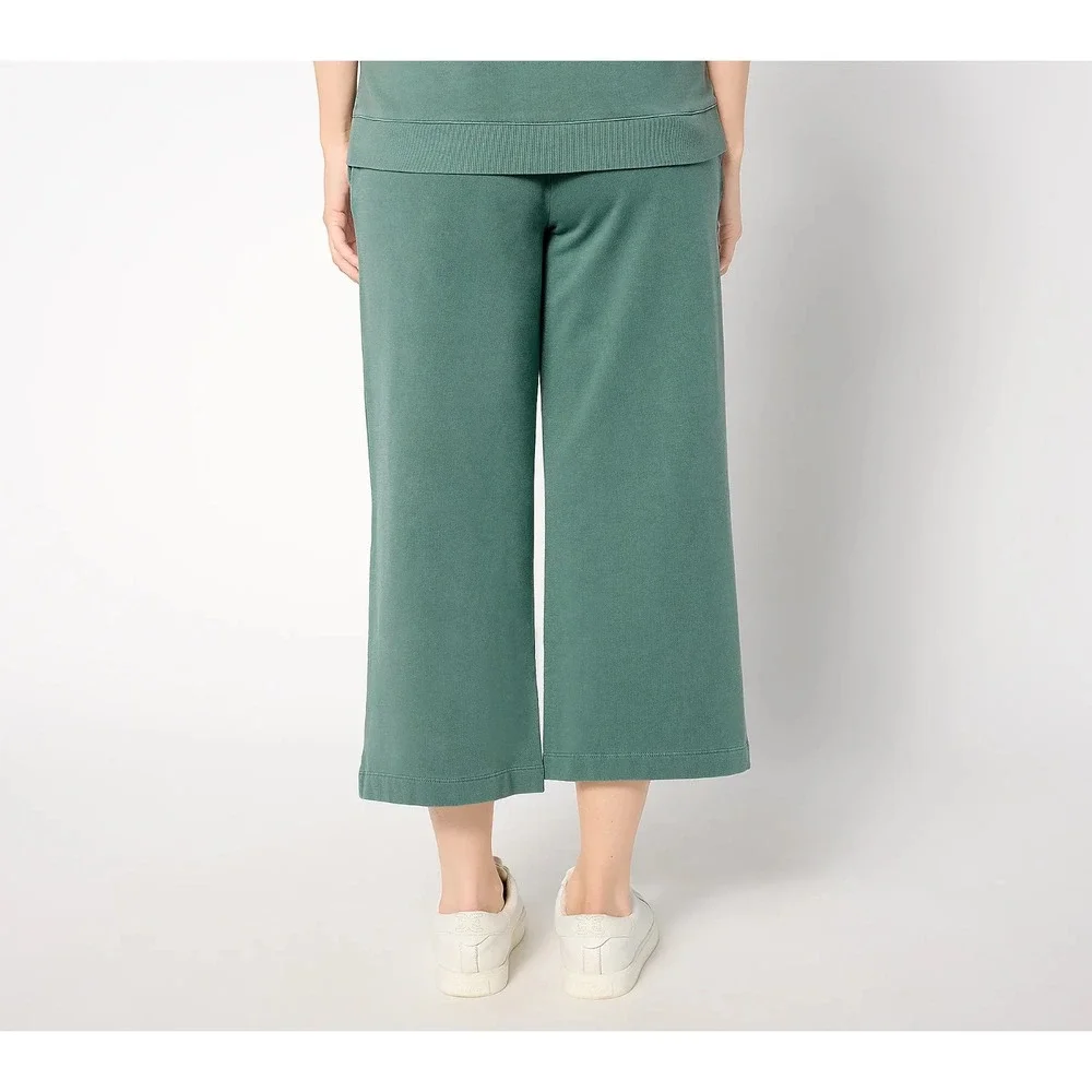 AnyBody Regular Washed French Terry Cropped Wide‎ Leg Silver Pine Green XL - Picture 2 of 4
